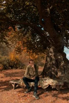 A man sitting under a tree Stock Photos