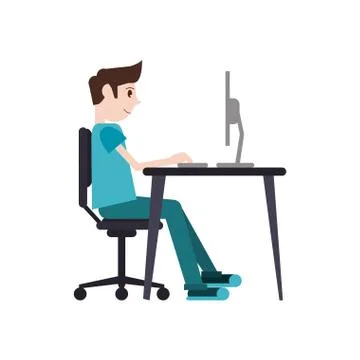 Man sitting using laptop on desk design イラスト素材