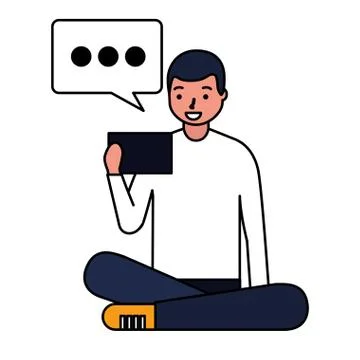 Man sitting using mobile speech bubble Stock Illustration