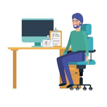 Man sitting in the work office with white background 스톡 일러스트