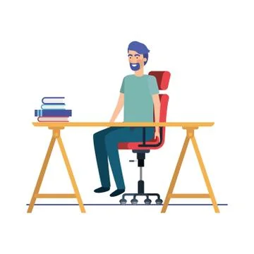Man sitting in the work office with white background 스톡 일러스트