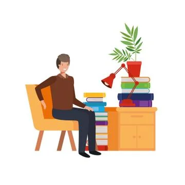 Man sitting in the work office with white background Illustrazione stock