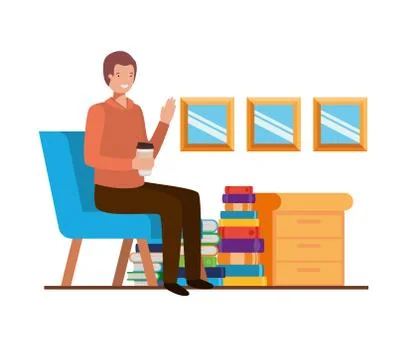 Man sitting in the work office with white background Illustrazione stock