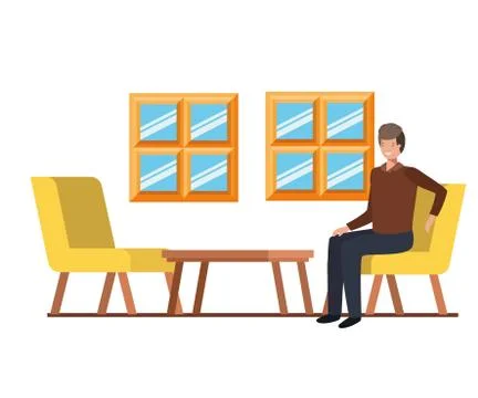 Man sitting in the work office with white background Ilustración de archivo