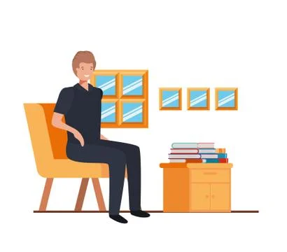 Man sitting in the work office with white background Ilustración de archivo