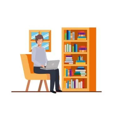 Man sitting in the work office with white background 스톡 일러스트