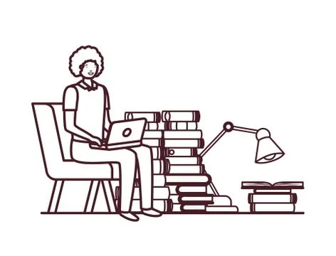 Man sitting in the work office with white background 스톡 일러스트