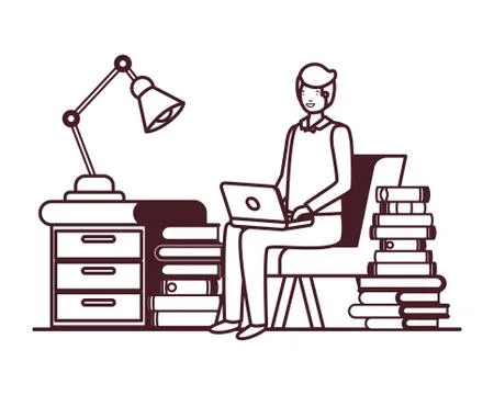 Man sitting in the work office with white background Ilustración de archivo