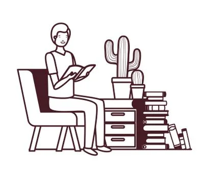Man sitting in the work office with white background Illustrazione stock