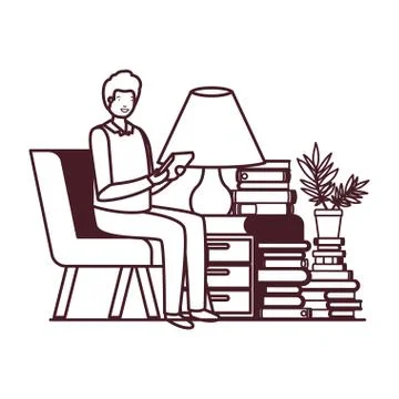 Man sitting in the work office with white background Stockillustratie