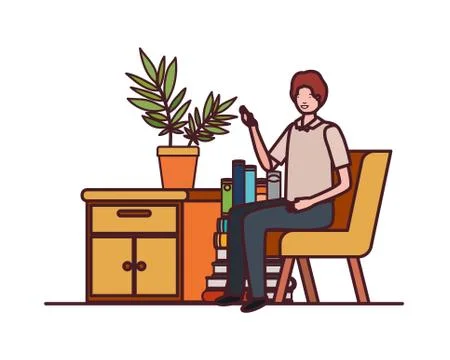 Man sitting in the work office with white background Stockillustratie