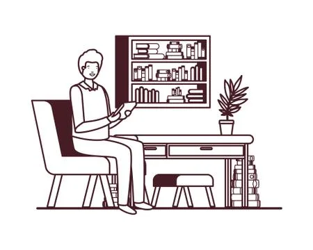 Man sitting in the work office with white background Stockillustratie