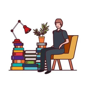 Man sitting in the work office with white background Stockillustratie