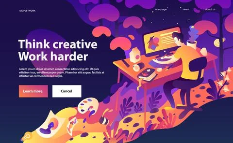 Man sittining at the computer. Creative people. Working process. Freelance. Stock Illustration