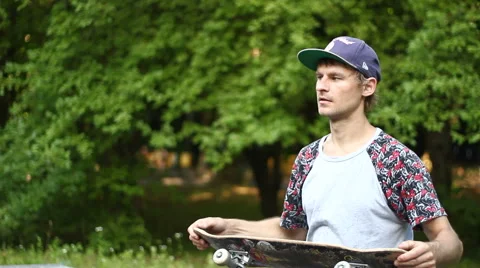 Man With Skateboard Stock Footage 52196116