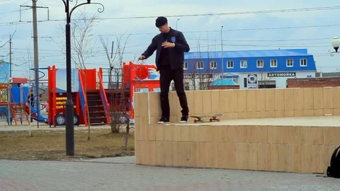 Man on a skateboard tried to do the trick Stock Footage 71781686