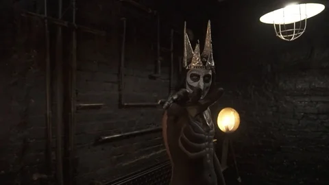 A man skeleton pulls hands to you. Halloween holiday Stock Footage 97398006