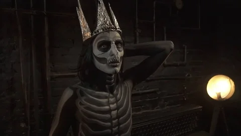 A man skeleton pulls hands to you. Halloween holiday. 스톡 동영상 97398055