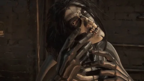 A man skeleton pulls hands to you. Halloween holiday Stock Footage 97398141