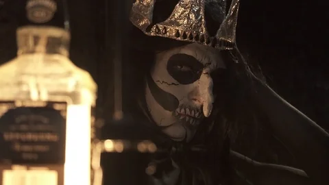 A man skeleton pulls hands to you. Halloween holiday. Stock Footage 97398153