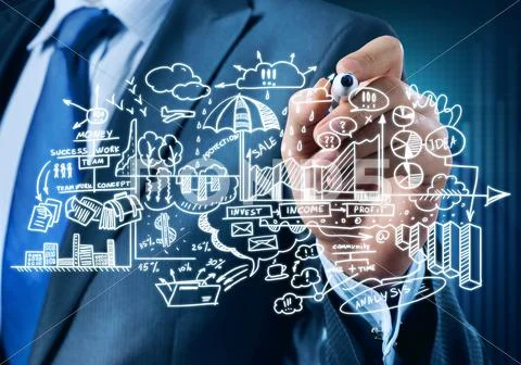 Man sketching business ideas Stock Photos