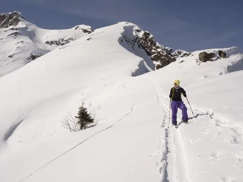 Man ski touring 스톡 사진