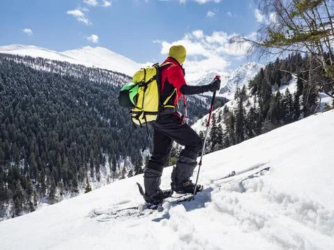 Man ski touring 스톡 사진