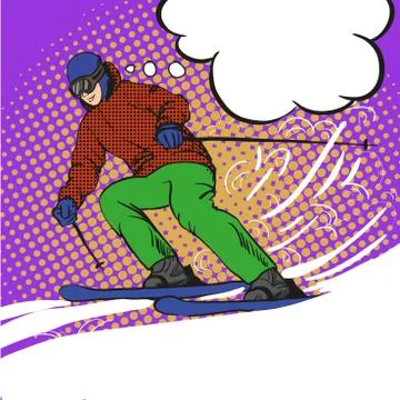 Man skier skiing in mountains. Vector illustration in pop art retro style. Wi Stock Illustration