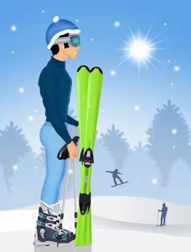 Man skier in winter Stock Illustration