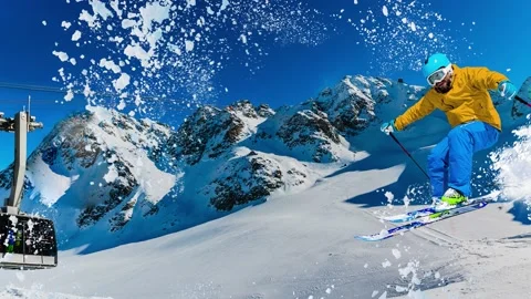 Man skiing in Alps. Stock Footage 133245583