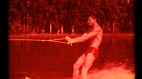 Man skiing barefooted Stock Footage 37325456