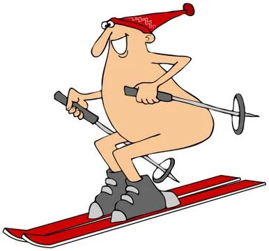 Man skiing in the buff Stock Illustration