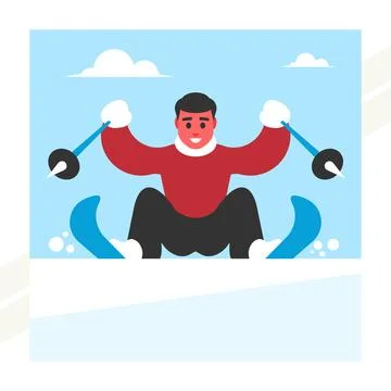 Man-skiing-down-the-mountain Stock Illustration