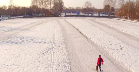 A man skiing at empty stadium Stock Footage 62680514