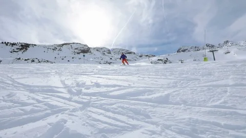 Man skiing in high mountain Stock Footage 102851741