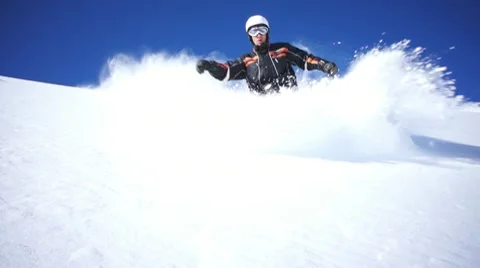 Man skiing in powder snow Stock Footage