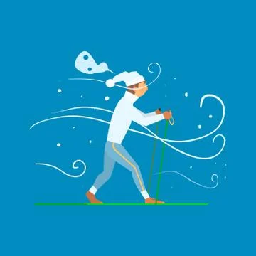 Man Skiing with Sticks. Vector Illustration イラスト素材