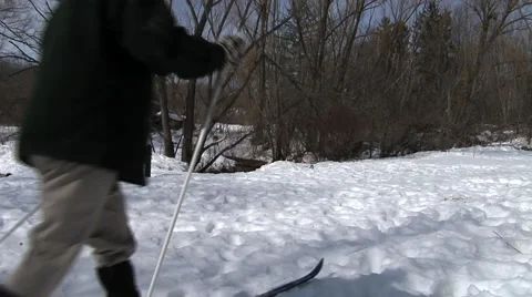 MAN SKIING ON TRAIL Stock Footage 40340463