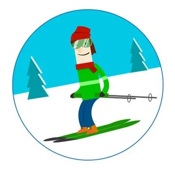 Man skiing in winter Stock Illustration