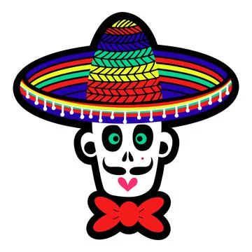 Man skull in a sombrero hat. Vector illustration Stock Illustration