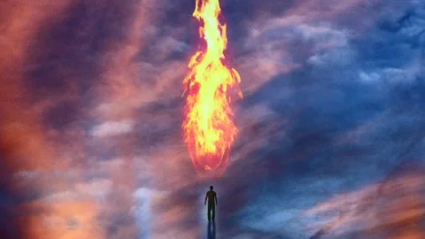 Man in sky and fire Stock Footage 155645578