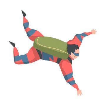 Man Skydiver Doing Freefall Jump, Person Jumping with Parachute in Sky 스톡 일러스트