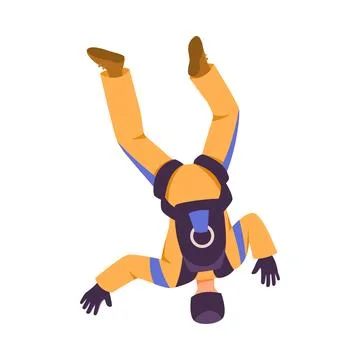 Man Skydiver in Flight Free Falling with Parachute Vector Illustration Illustrazione stock