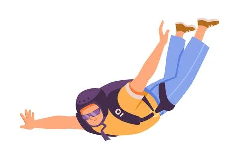 Man Skydiver in Flight Free Falling with Parachute Vector Illustration 스톡 일러스트