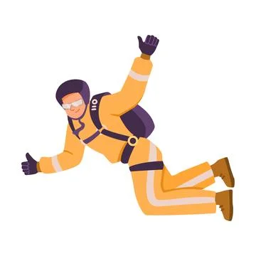 Man Skydiver in Flight Free Falling with Parachute Vector Illustration Stock Illustration
