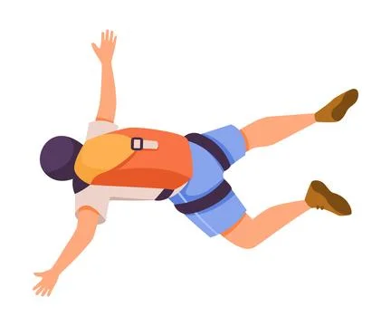 Man Skydiver in Flight Free Falling with Parachute Vector Illustration イラスト素材