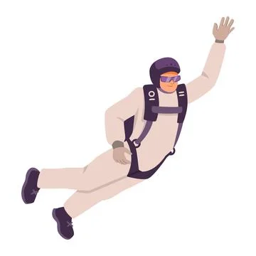 Man Skydiver in Flight Free Falling with Parachute Vector Illustration Illustrazione stock