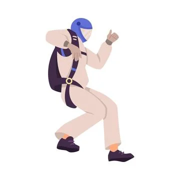 Man Skydiver in Flight Free Falling with Parachute Vector Illustration Stock Illustration