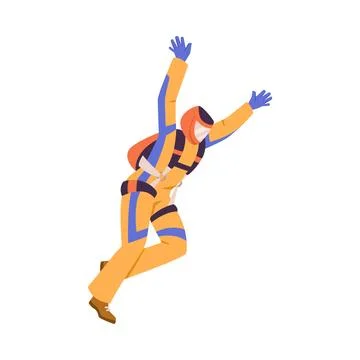 Man Skydiver in Flight Free Falling with Parachute Vector Illustration Stock Illustration