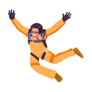 Man Skydiver in Flight Free Falling with Parachute Vector Illustration Stock Illustration